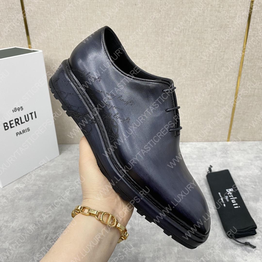 BERLUTI ALESSANDRO ALTO LEATHER OXFORD LIGHT DARK BLUE S5843-V1