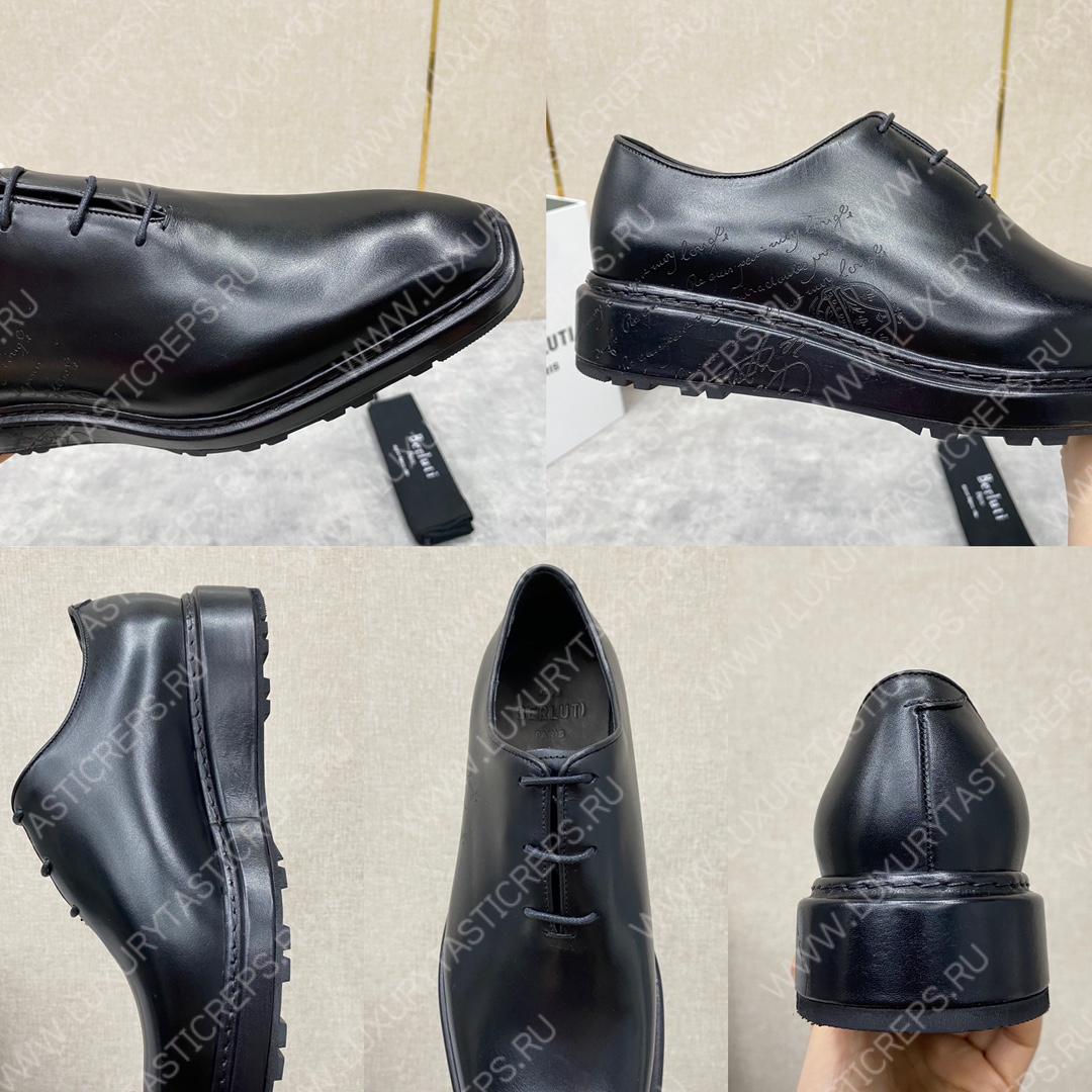 BERLUTI ALESSANDRO ALTO LEATHER OXFORD LIGHT BLACK S5843-V1