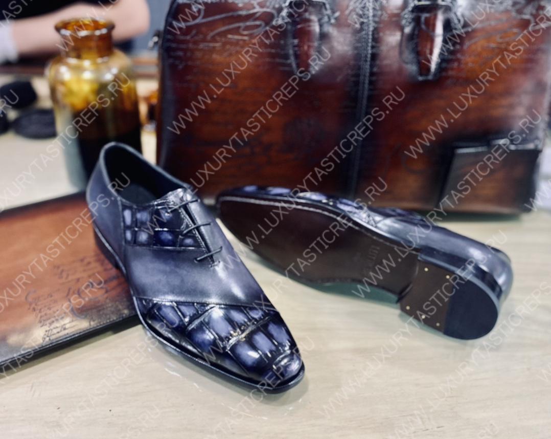 BERLUTI ALESSANDRO DEMESURE CROC LEATHER OXFORD SHOE BLACK S5532-V1